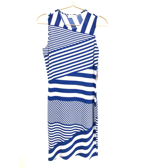 Calvin Klein Dresses & Skirts - Calvin Klein Blue White Striped Sleeveless Jersey Knit Dress Size 2